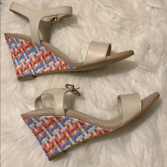 🆕NIB multicolored raffia wedge leather sandals - Picture 6 of 8